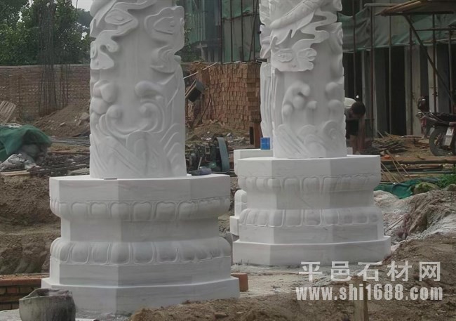 汉白玉莲花柱座，天然汉白玉柱墩石样式图